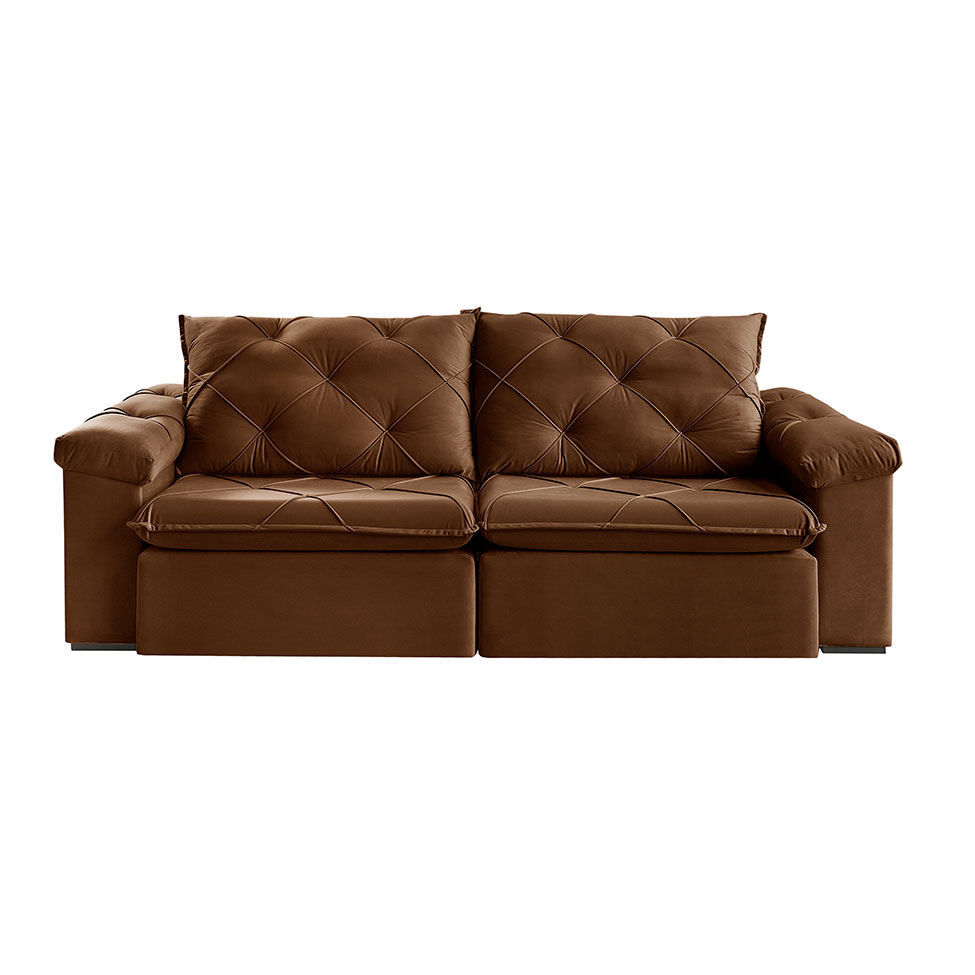 Sofá 3 Lugares Retrátil e Reclinável Astor Veludo Marrom 242 cm