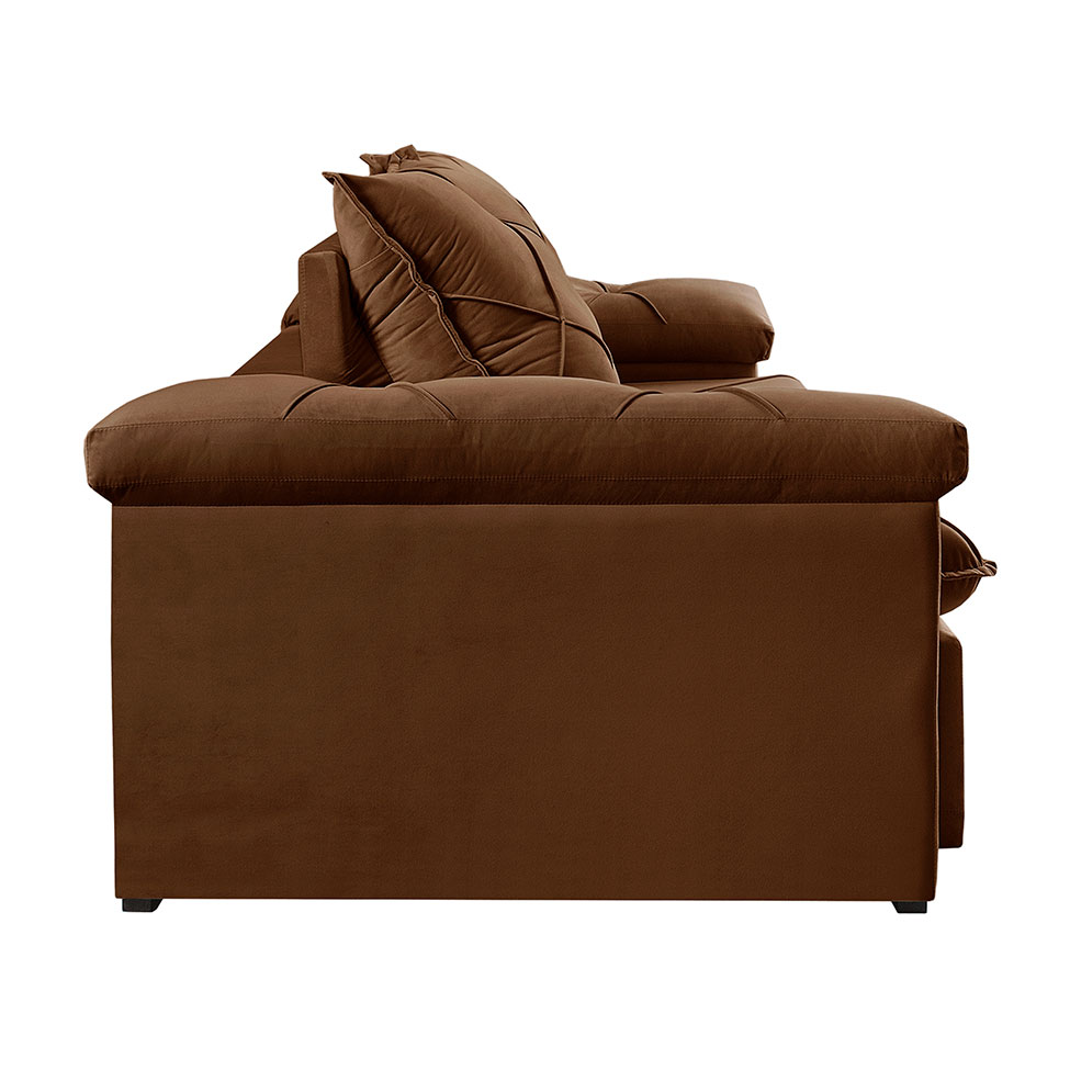 Sofá 3 Lugares Retrátil e Reclinável Astor Veludo Marrom 242 cm