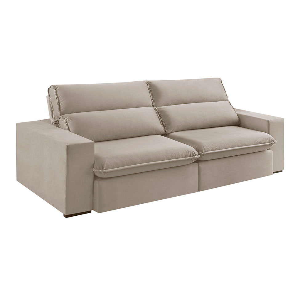 Sofá 3 Lugares Retrátil e Reclinável Free Veludo Bege 230 cm