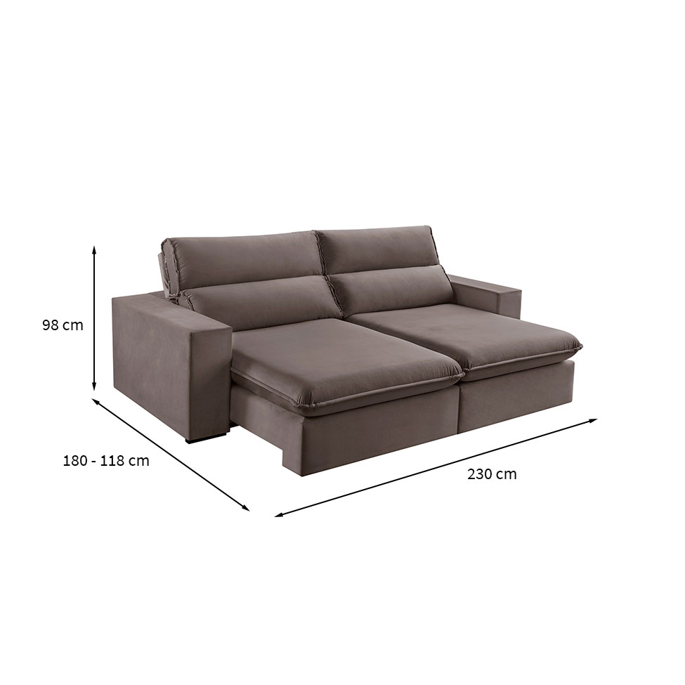 Sofá 3 Lugares Retrátil e Reclinável Free Veludo Bege Escuro 230 cm
