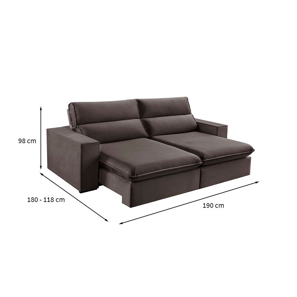 Sofá 3 Lugares Retrátil e Reclinável Free Veludo Cinza 190 cm