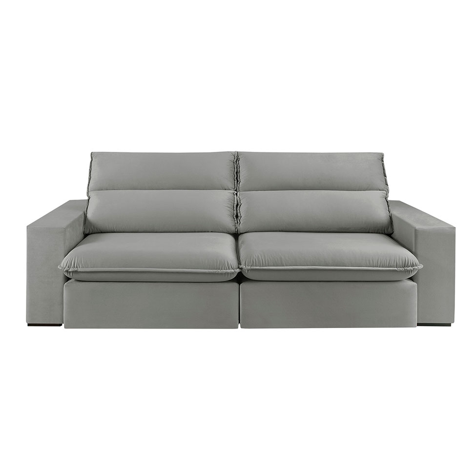 Sofá 3 Lugares Retrátil e Reclinável Free Veludo Cinza Prateado 190 cm