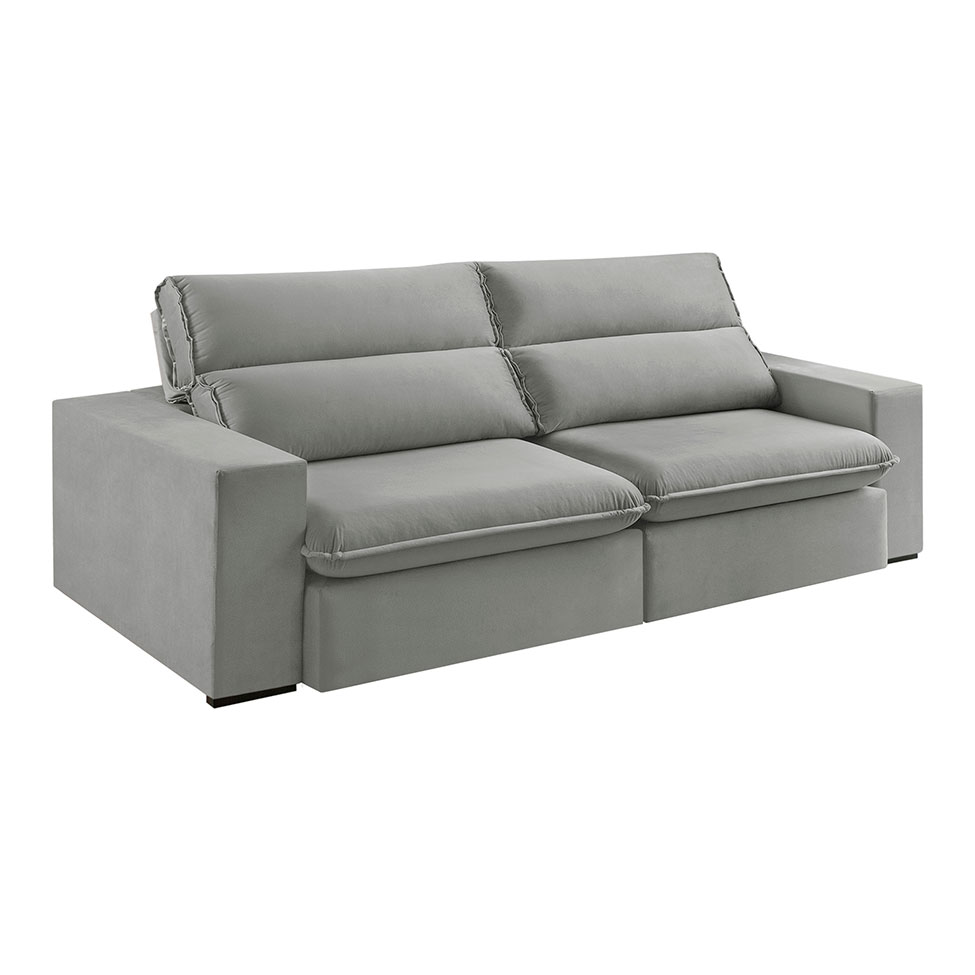 Sofá 3 Lugares Retrátil e Reclinável Free Veludo Cinza Prateado 190 cm