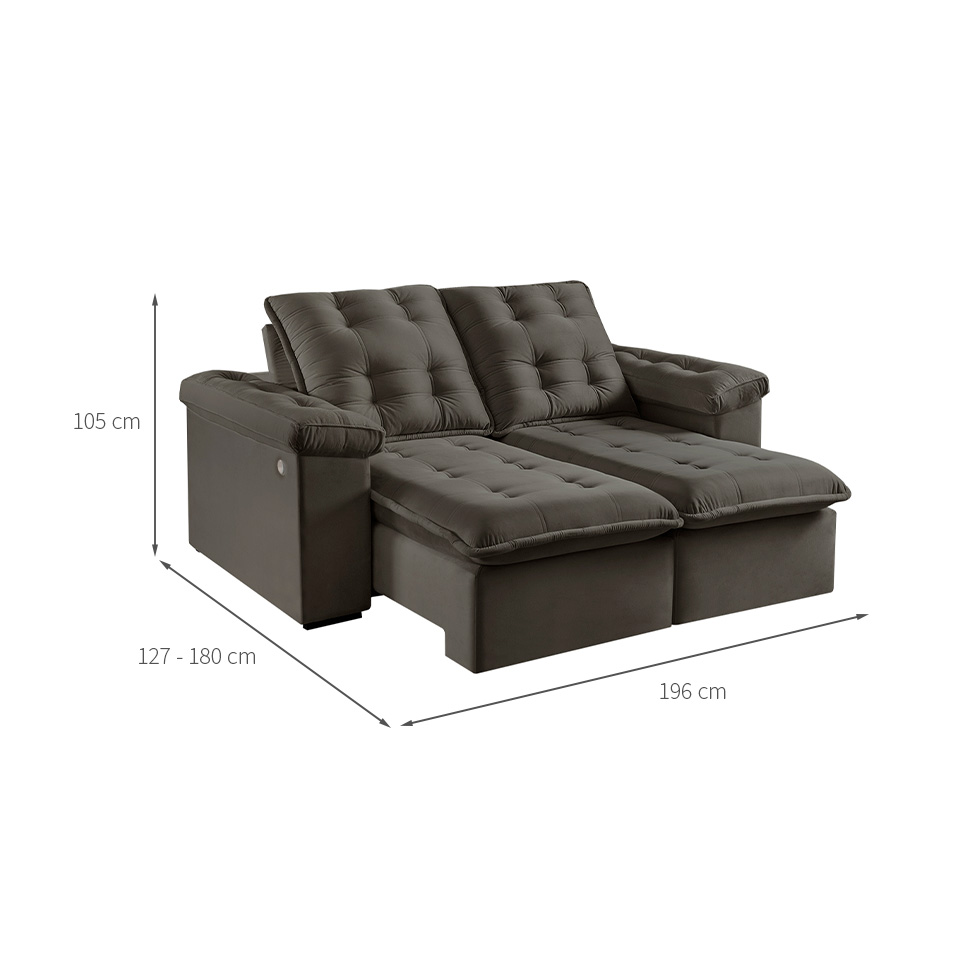 Sofá 3 Lugares Retrátil e Reclinável Itaguaí com USB Veludo Marrom 196 cm