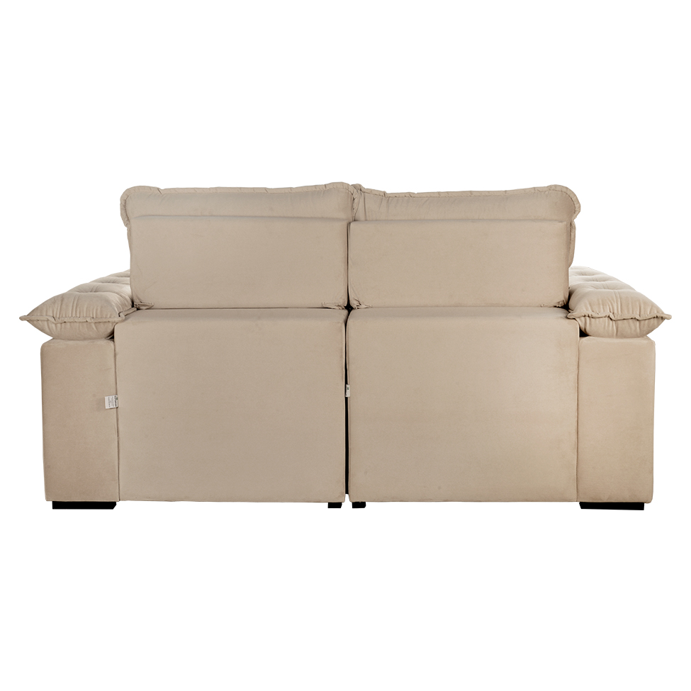 Sofá 3 Lugares Retrátil e Reclinável Jobi com USB Veludo Bege Natural 194 cm