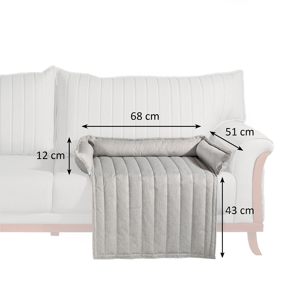 Sofá 3 Lugares com Cama para Pet Louise Linho Cinza