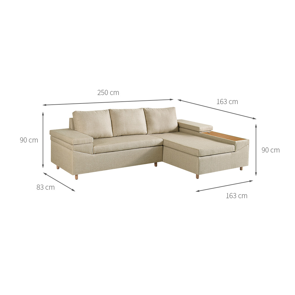 Sofá 4 Lugares Clássico com Chaise Direito  e Entrada USB Linho Bege Claro