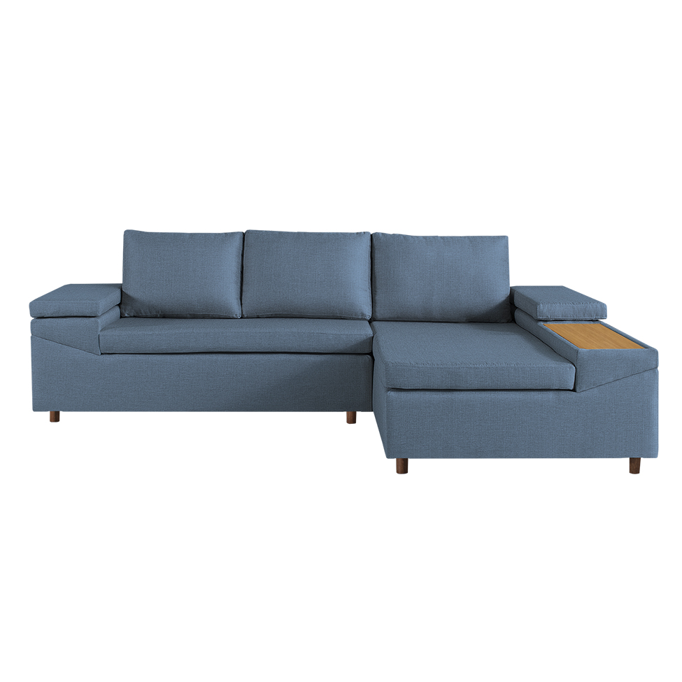 Sofá 4 Lugares Clássico com Chaise Direito Linho Azul