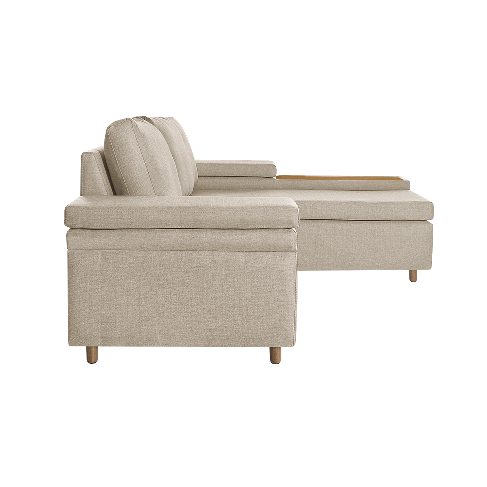 Sofá 4 Lugares Clássico com Chaise Direito Linho Bege