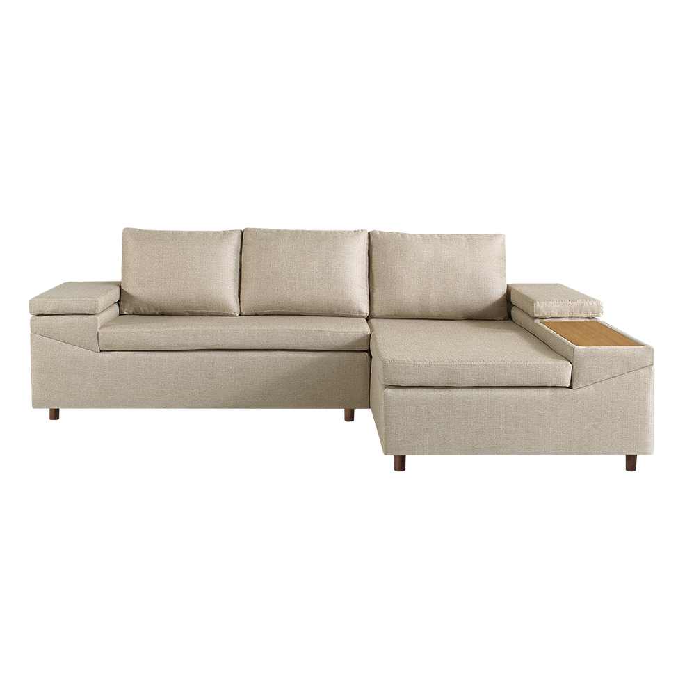 Sofá 4 Lugares Clássico com Chaise Direito Linho Bege