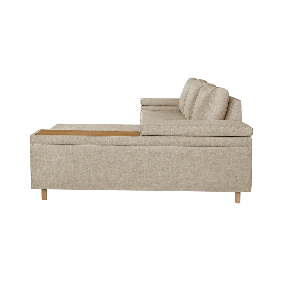 Sofá 4 Lugares Clássico com Chaise Direito Linho Bege