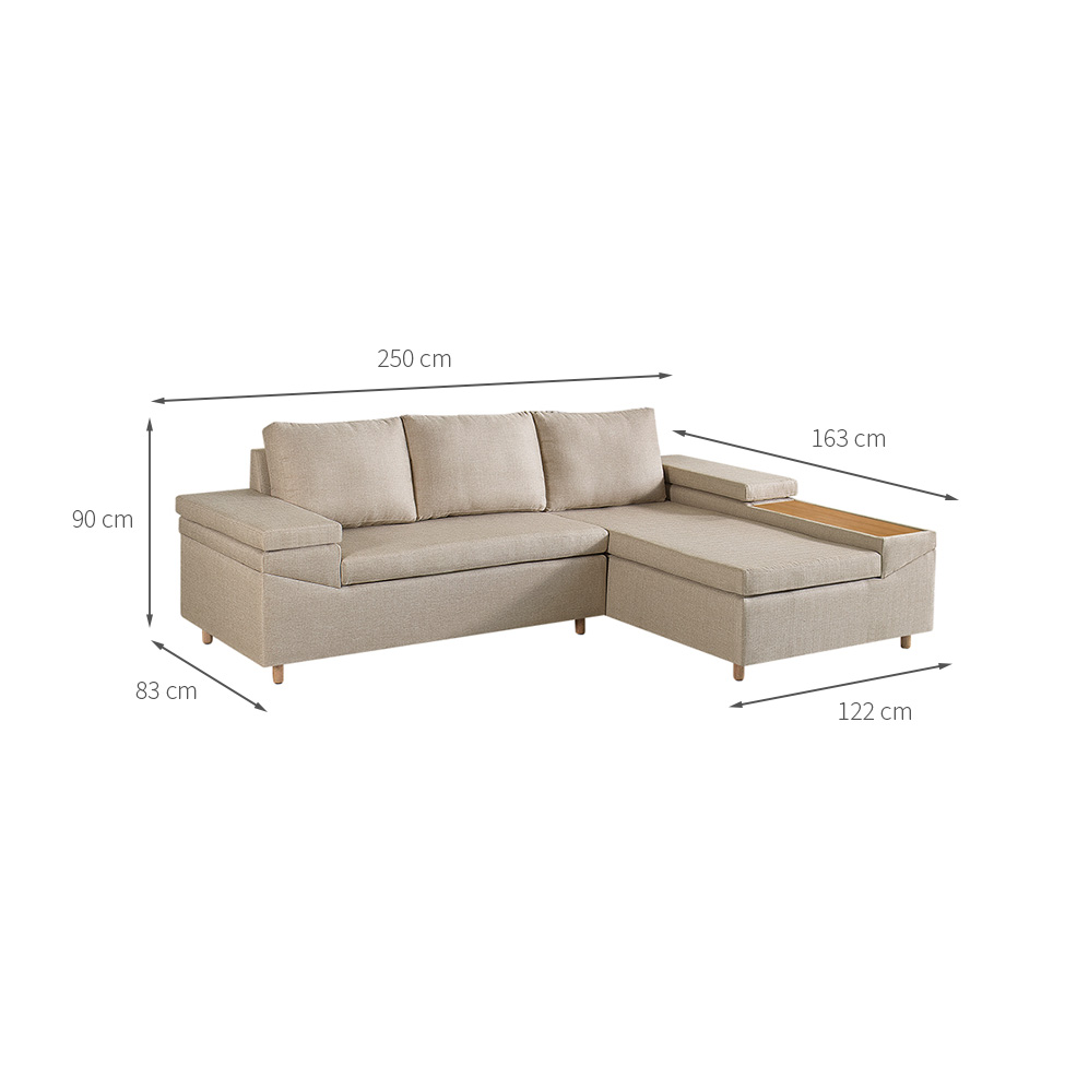 Sofá 4 Lugares Clássico com Chaise Direito Linho Bege