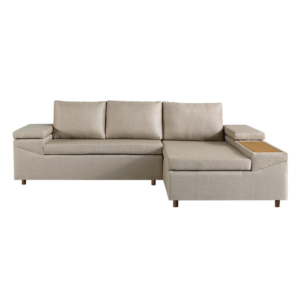 Sofá 4 Lugares Clássico com Chaise Direito Linho Caramelo