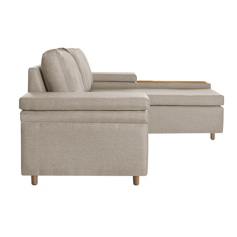 Sofá 4 Lugares Clássico com Chaise Direito Linho Caramelo