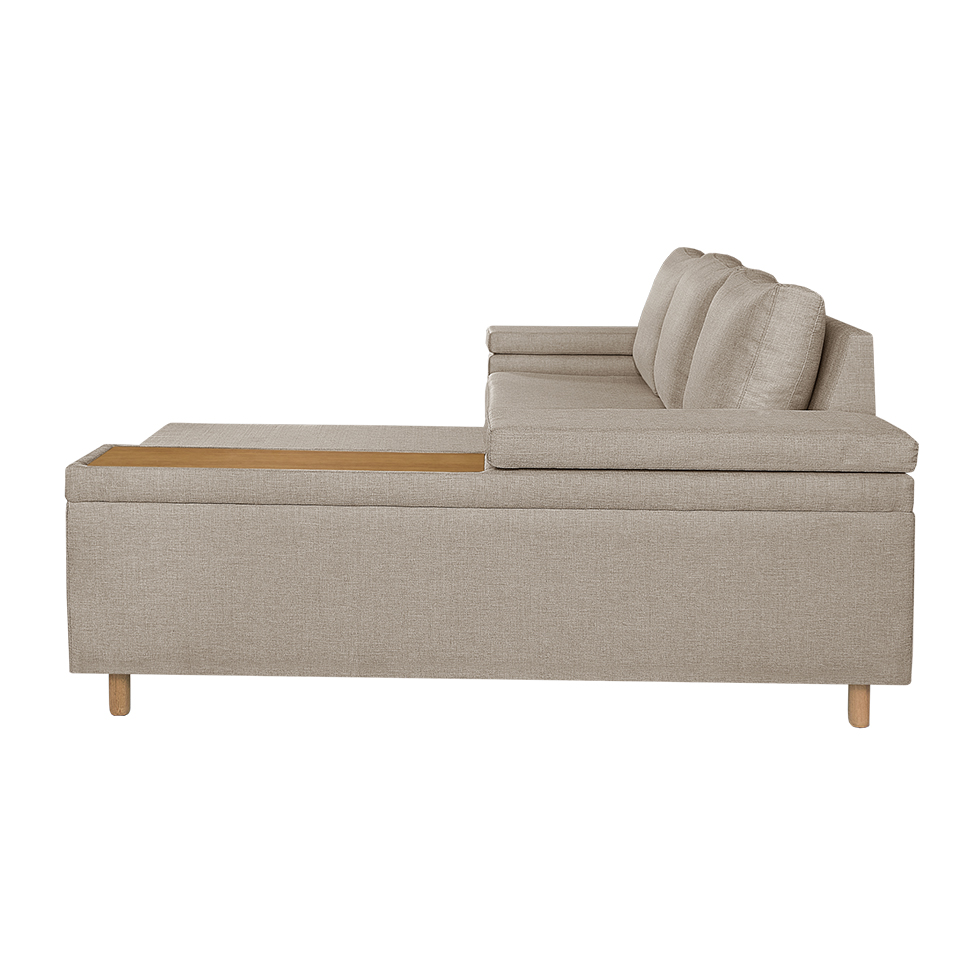Sofá 4 Lugares Clássico com Chaise Direito Linho Caramelo