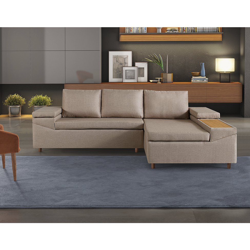 Sofá 4 Lugares Clássico com Chaise Direito Linho Cobre