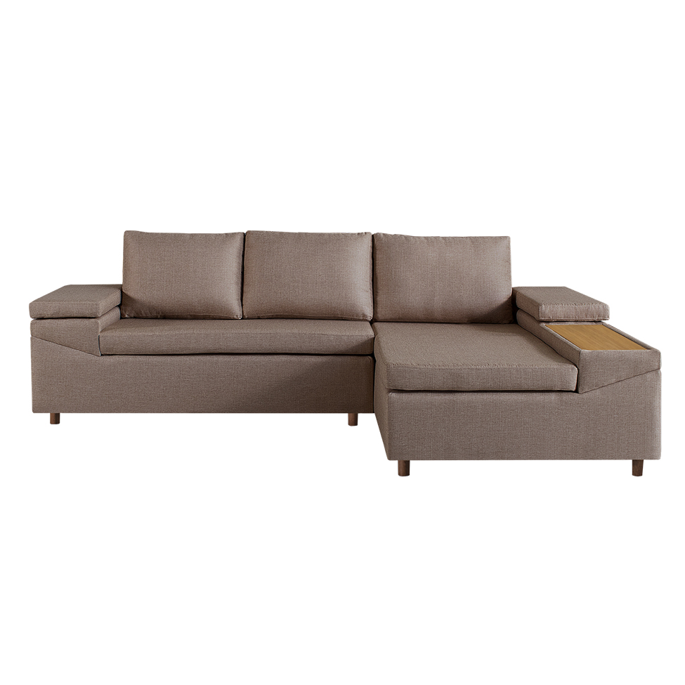 Sofá 4 Lugares Clássico com Chaise Direito Linho Marrom Médio