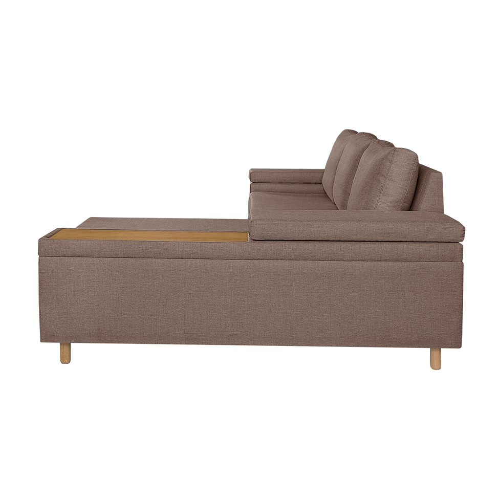 Sofá 4 Lugares Clássico com Chaise Direito Linho Marrom Médio