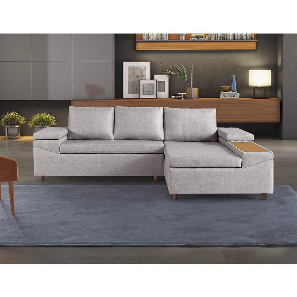 Sofá 4 Lugares Clássico com Chaise Direito Linho Palha