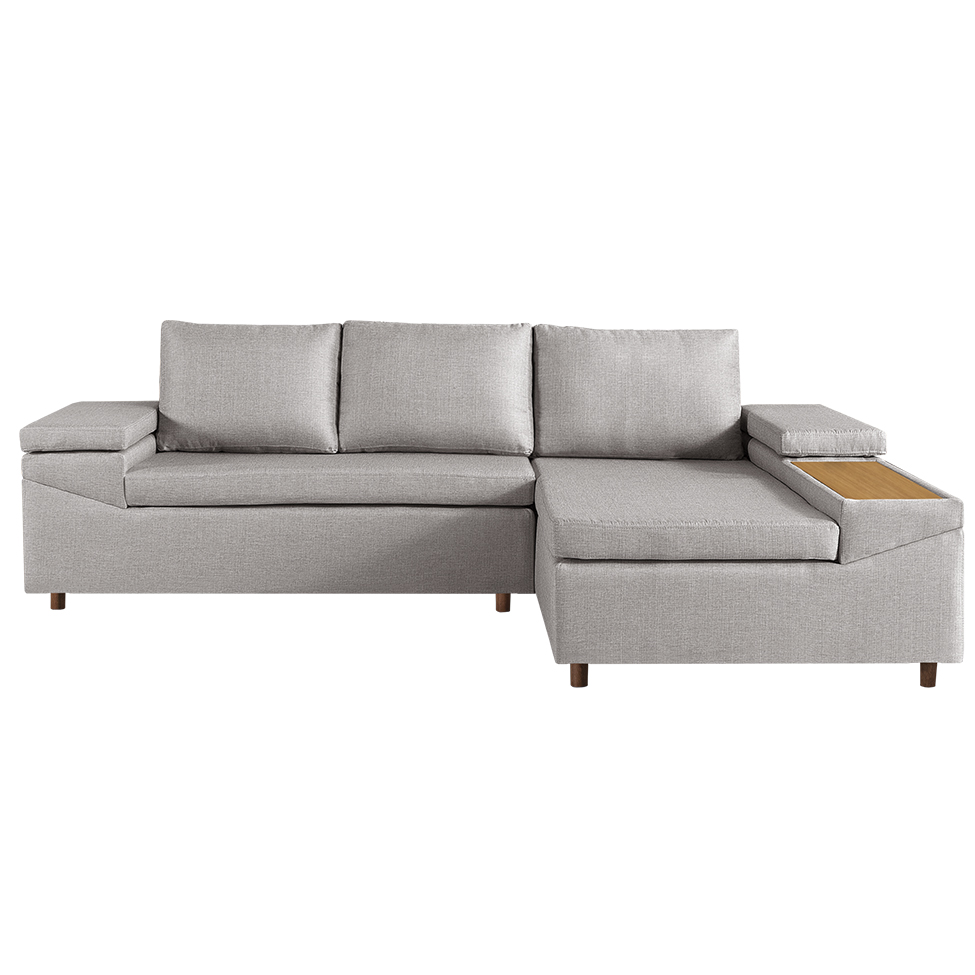 Sofá 4 Lugares Clássico com Chaise Direito Linho Palha