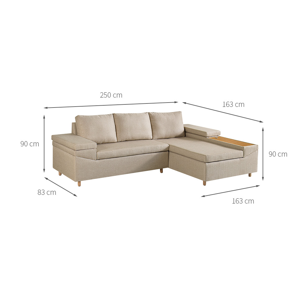 Sofá 4 Lugares Clássico com Chaise Direito e Entrada USB Linho Bege