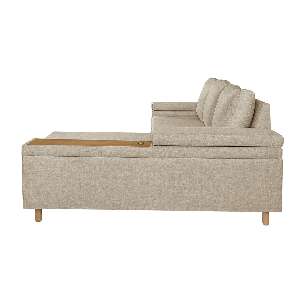 Sofá 4 Lugares Clássico com Chaise Direito e Entrada USB Linho Bege
