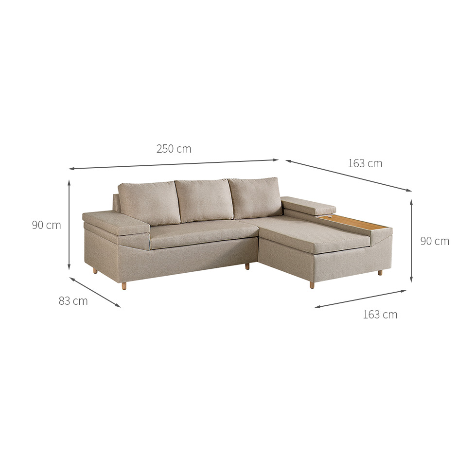 Sofá 4 Lugares Clássico com Chaise Direito e Entrada USB Linho Caramelo