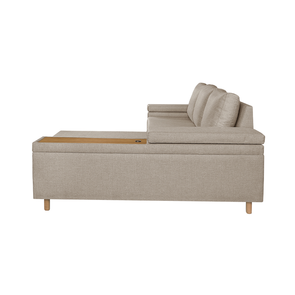 Sofá 4 Lugares Clássico com Chaise Direito e Entrada USB Linho Caramelo