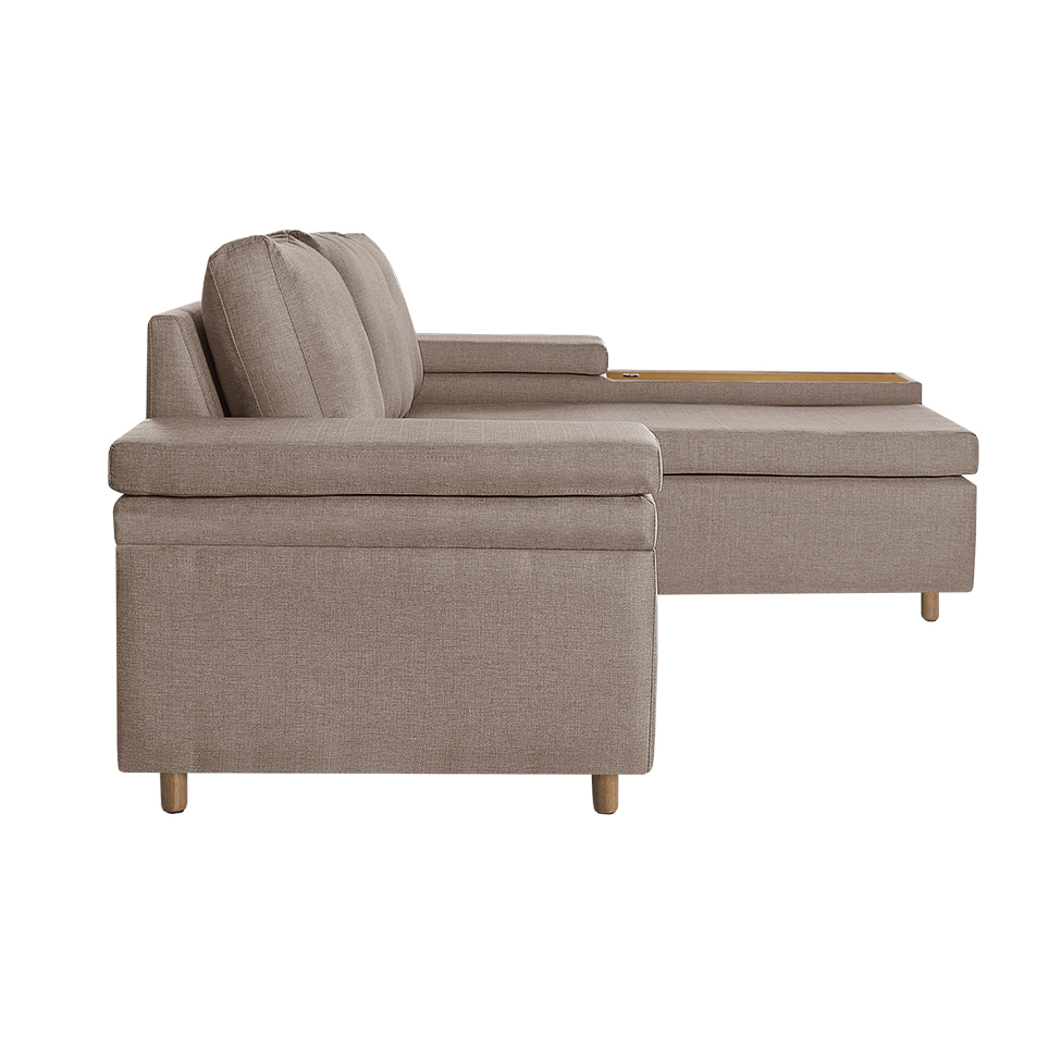 Sofá 4 Lugares Clássico com Chaise Direito e Entrada USB Linho Cobre