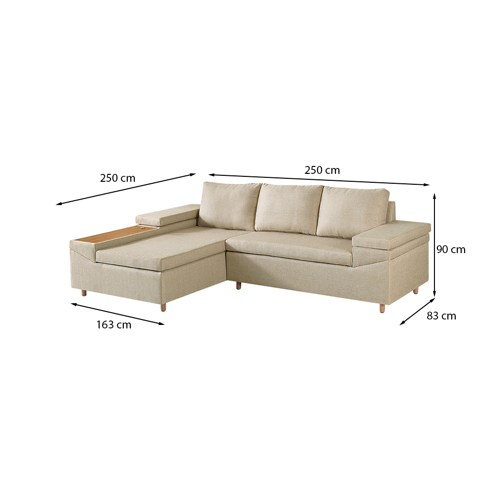 Sofá 4 Lugares Clássico com Chaise Esquerdo  e Entrada USB Linho Bege Claro