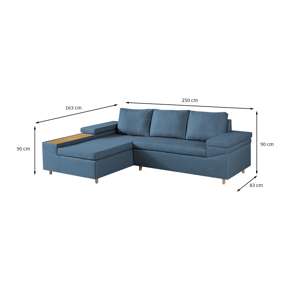 Sofá 4 Lugares Clássico com Chaise Esquerdo Linho Azul