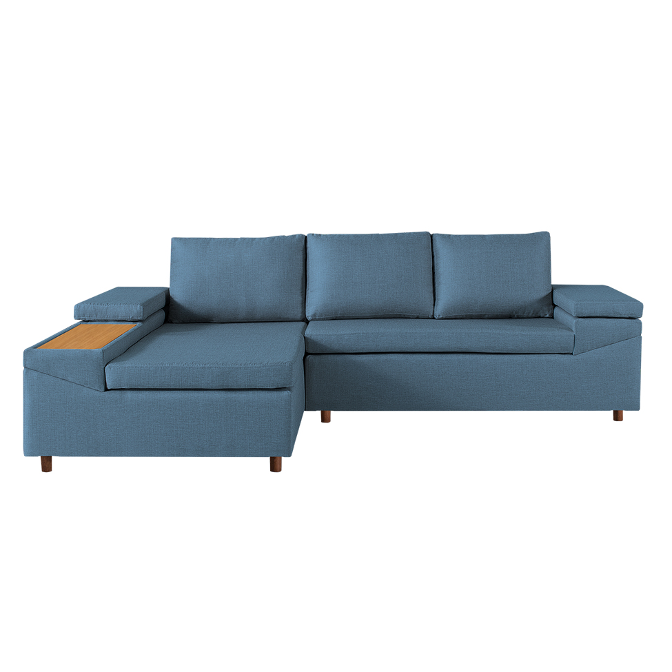 Sofá 4 Lugares Clássico com Chaise Esquerdo Linho Azul