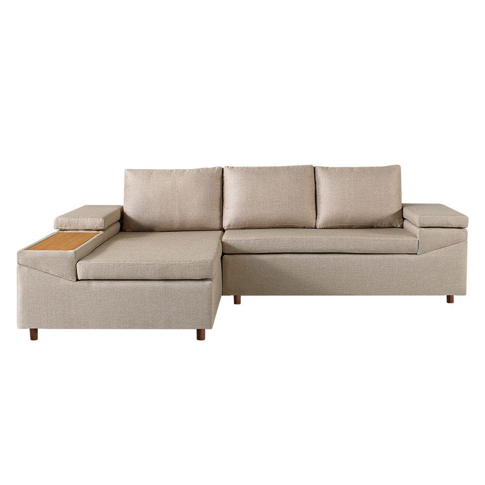 Sofá 4 Lugares Clássico com Chaise Esquerdo Linho Caramelo