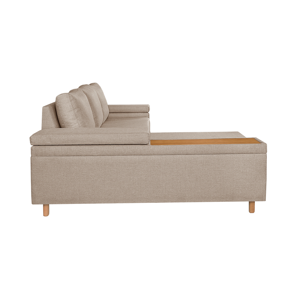 Sofá 4 Lugares Clássico com Chaise Esquerdo Linho Caramelo