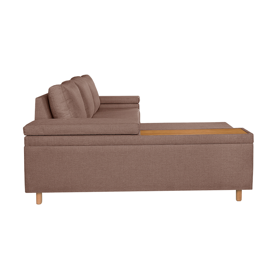 Sofá 4 Lugares Clássico com Chaise Esquerdo Linho Marrom Médio
