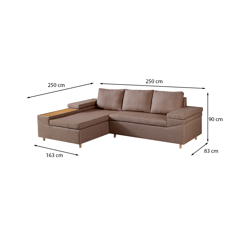 Sofá 4 Lugares Clássico com Chaise Esquerdo Linho Marrom Médio