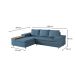 Sofá 4 Lugares Clássico com Chaise Esquerdo e Entrada USB Linho Azul