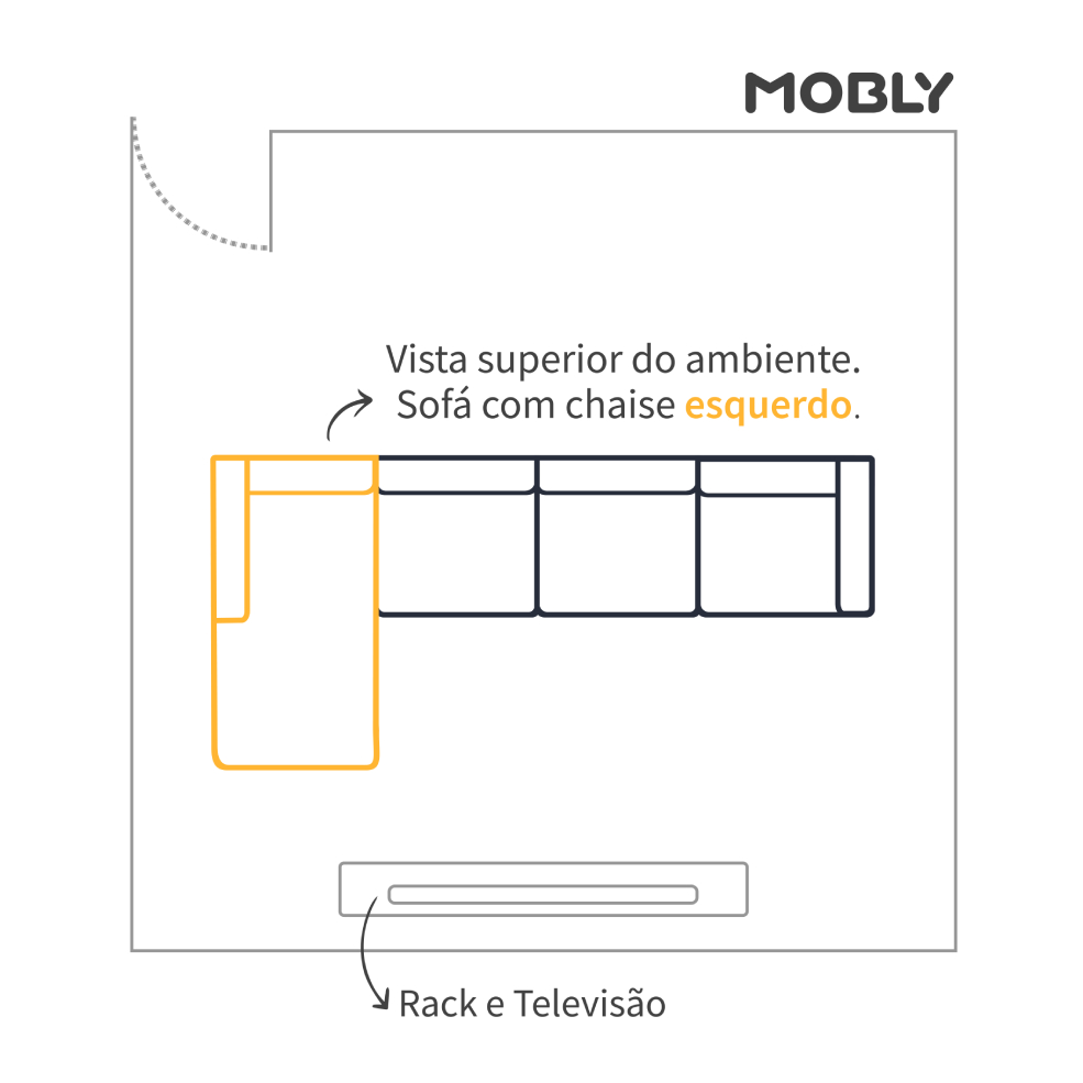 Sofá 4 Lugares Clássico com Chaise Esquerdo e Entrada USB Linho Bege