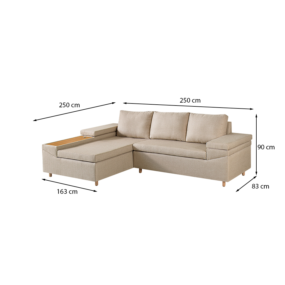 Sofá 4 Lugares Clássico com Chaise Esquerdo e Entrada USB Linho Bege