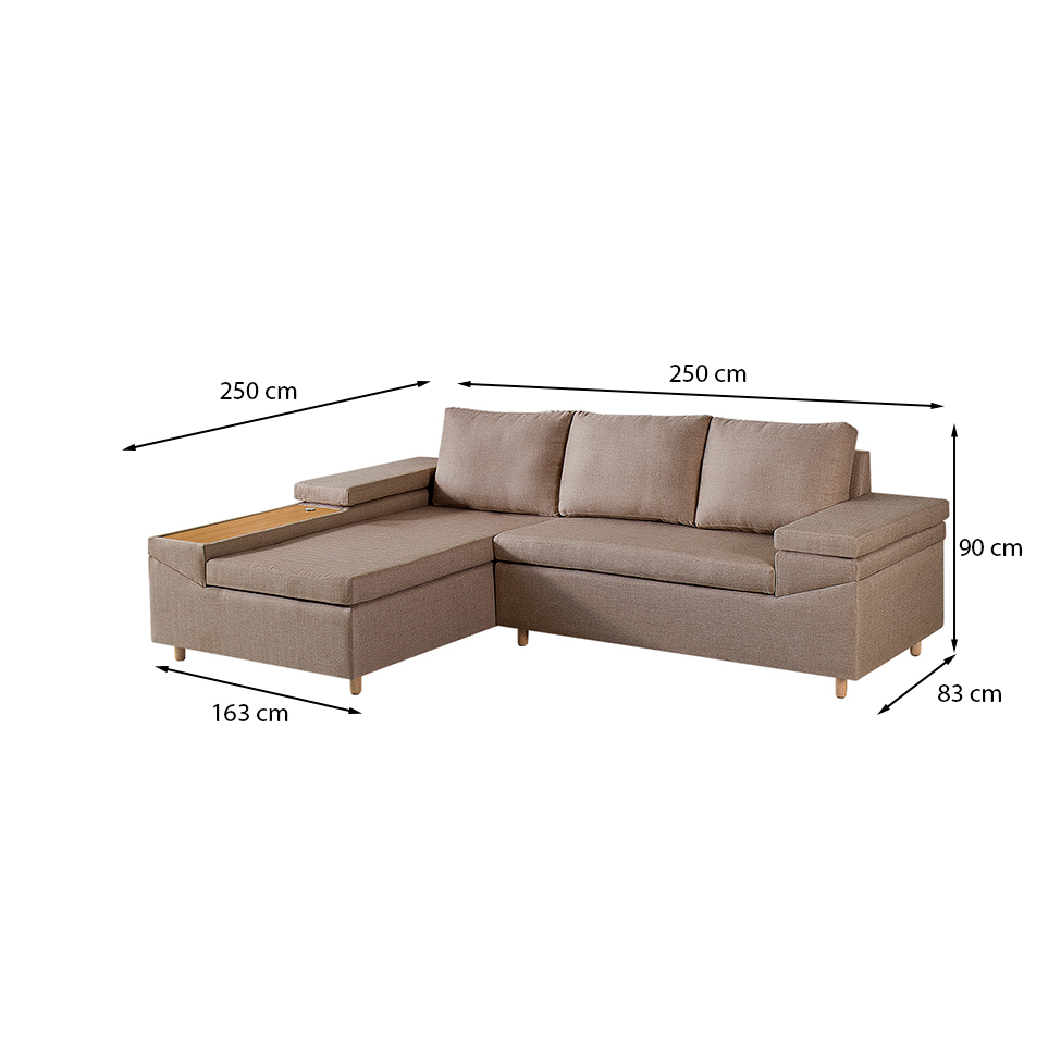 Sofá 4 Lugares Clássico com Chaise Esquerdo e Entrada USB Linho Cobre