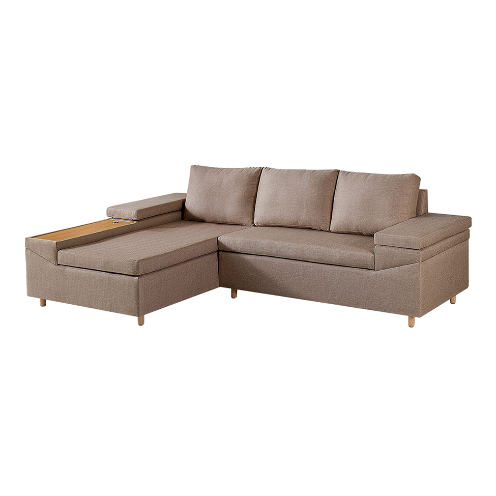 Sofá 4 Lugares Clássico com Chaise Esquerdo e Entrada USB Linho Cobre