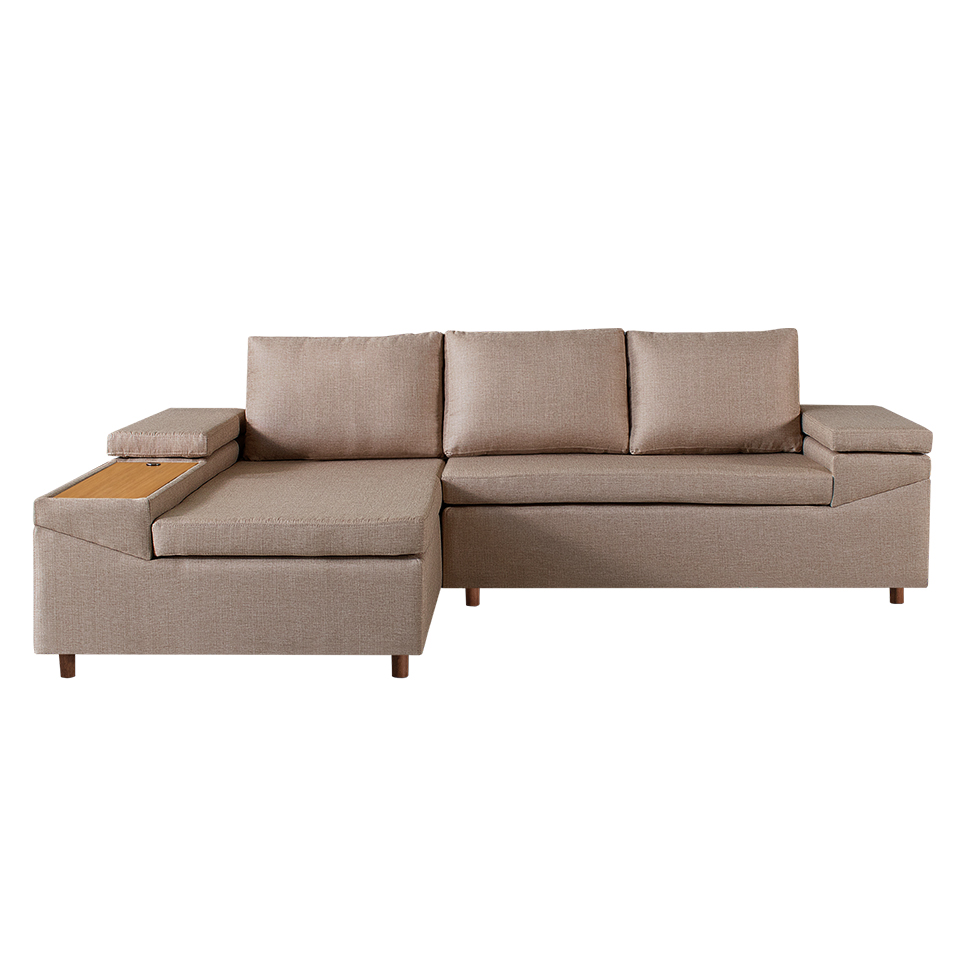 Sofá 4 Lugares Clássico com Chaise Esquerdo e Entrada USB Linho Cobre