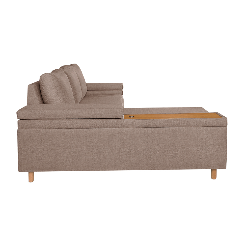 Sofá 4 Lugares Clássico com Chaise Esquerdo e Entrada USB Linho Cobre