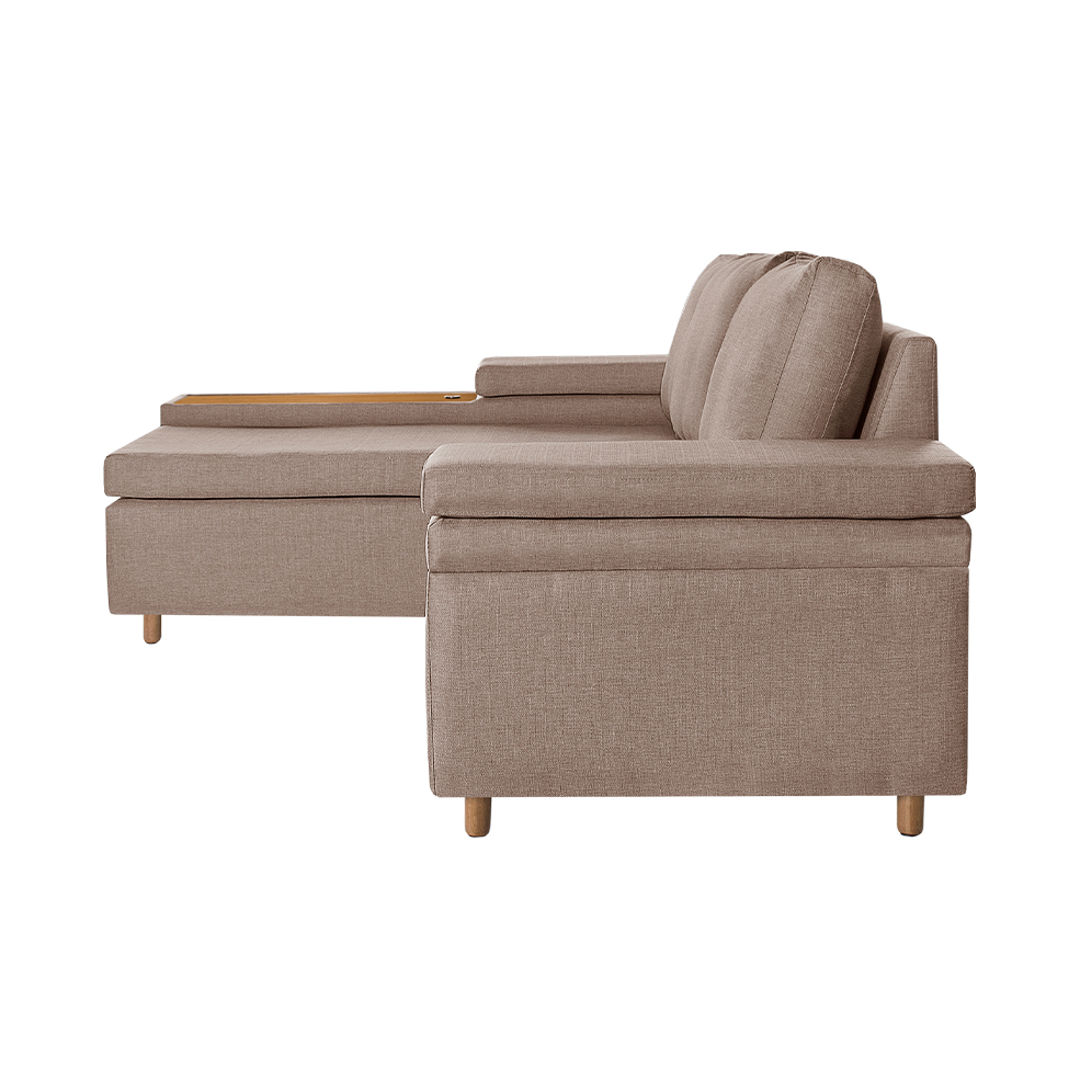 Sofá 4 Lugares Clássico com Chaise Esquerdo e Entrada USB Linho Cobre