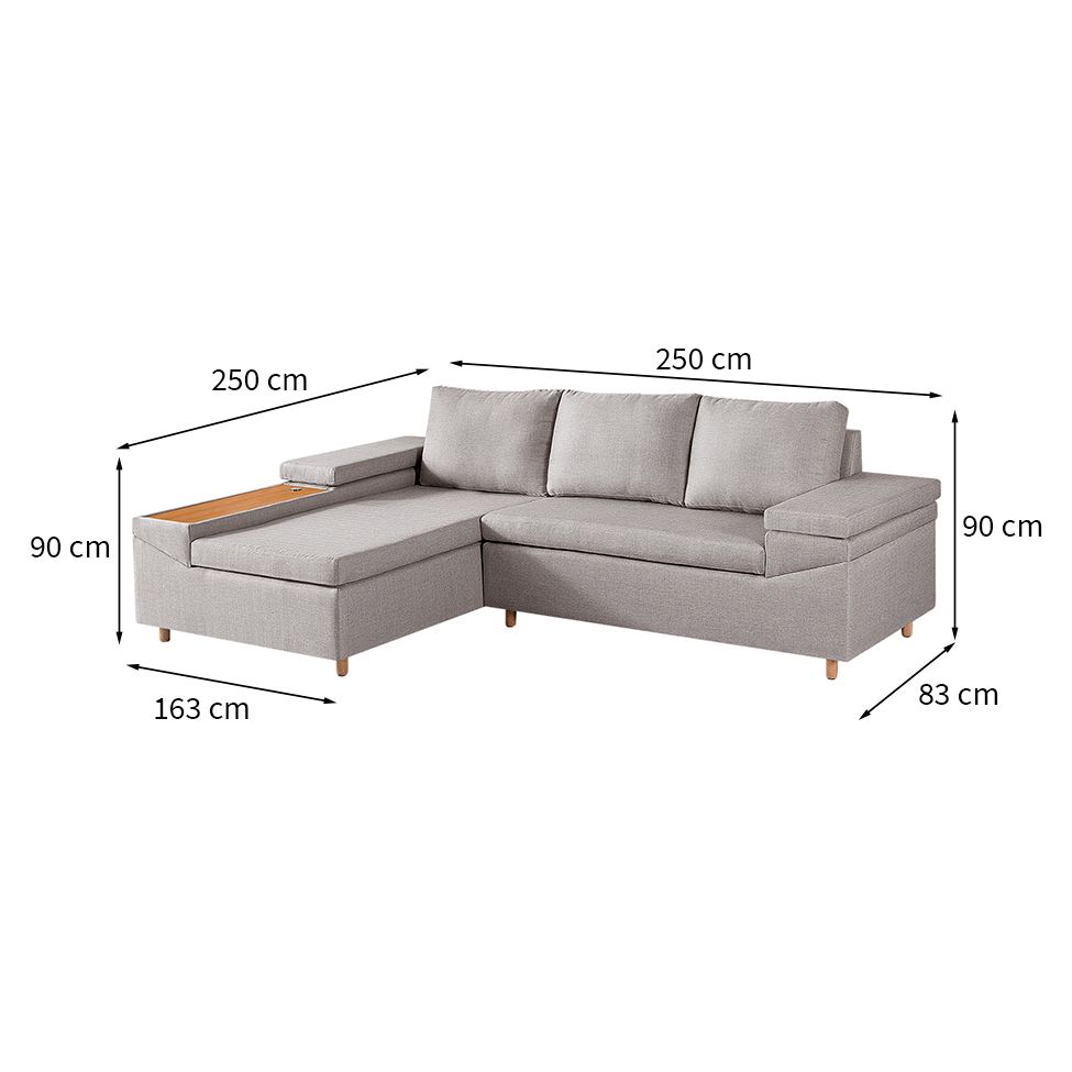 Sofá 4 Lugares Clássico com Chaise e Entrada USB Esquerdo Linho Palha