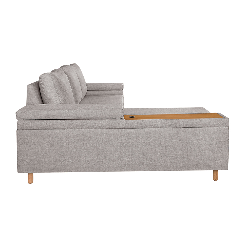 Sofá 4 Lugares Clássico com Chaise e Entrada USB Esquerdo Linho Palha