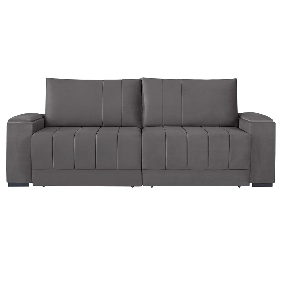 Sofá 4 Lugares Retrátil Línea Veludo Cinza 250cm