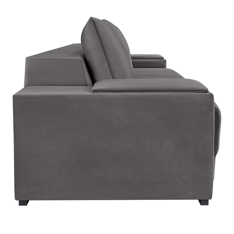 Sofá 4 Lugares Retrátil Línea Veludo Cinza 250cm