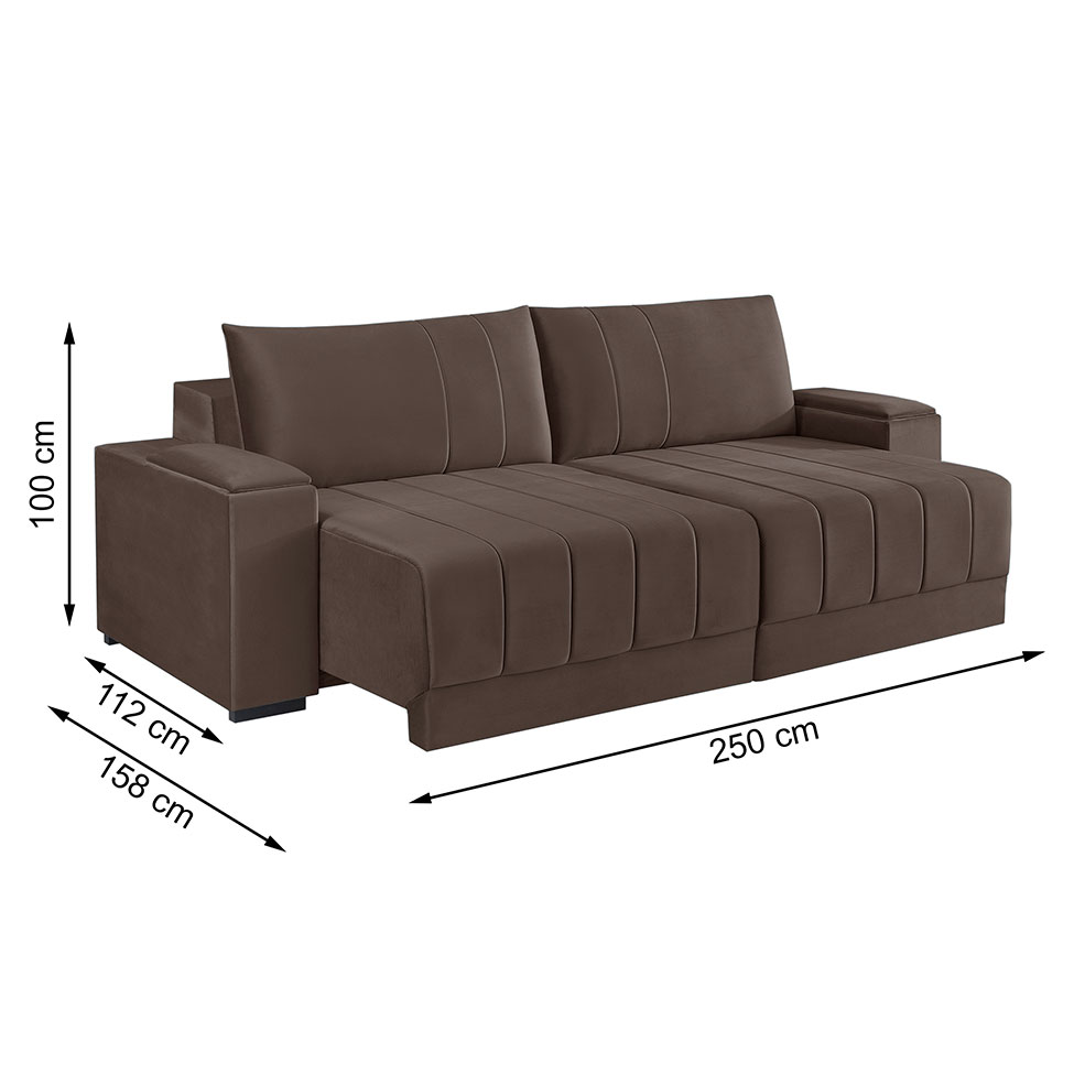 Sofá 4 Lugares Retrátil Línea Veludo Marrom 250cm