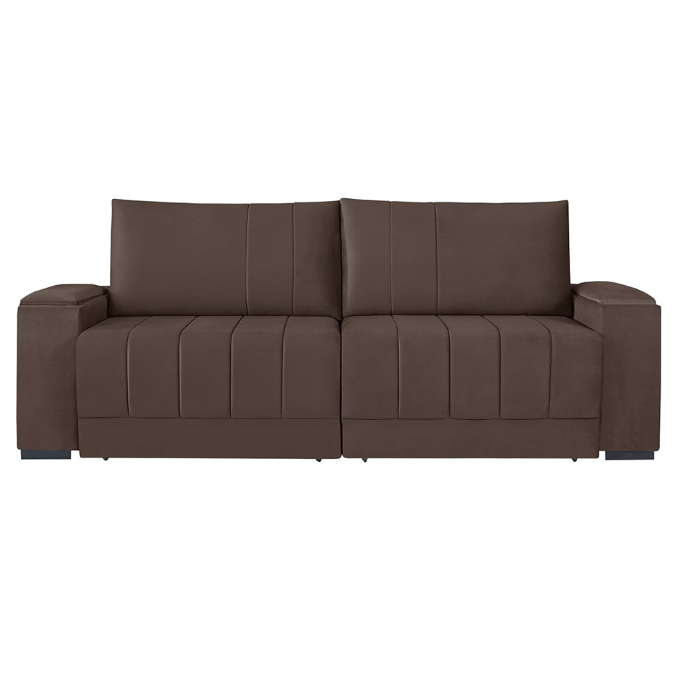 Sofá 4 Lugares Retrátil Línea Veludo Marrom 250cm
